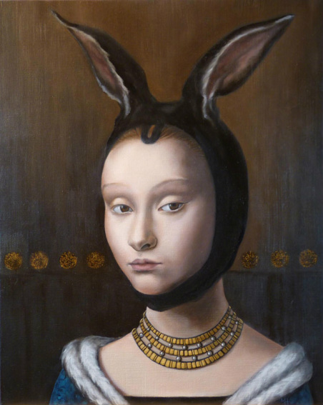 Petrus Christus , painting of girl with bunny ears